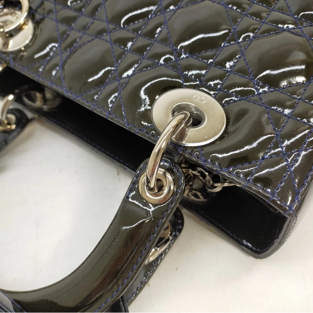 Christian Dior Hand Bag Navy Blue interior Patent black leather 3294702 - Picture 12 of 17